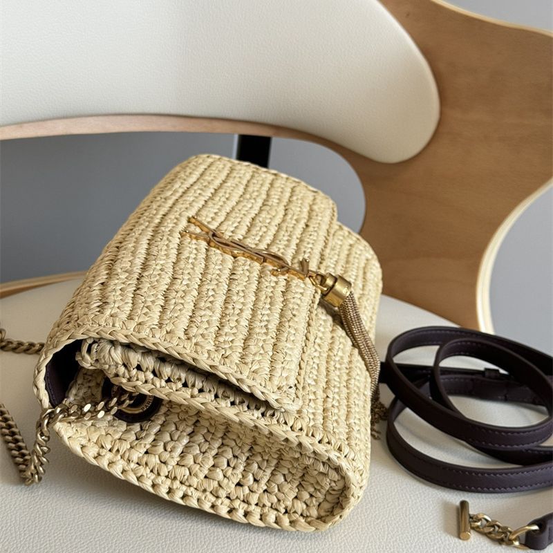 Saint Laurent Kate 99 Tassel Flap Bag in woven raffia