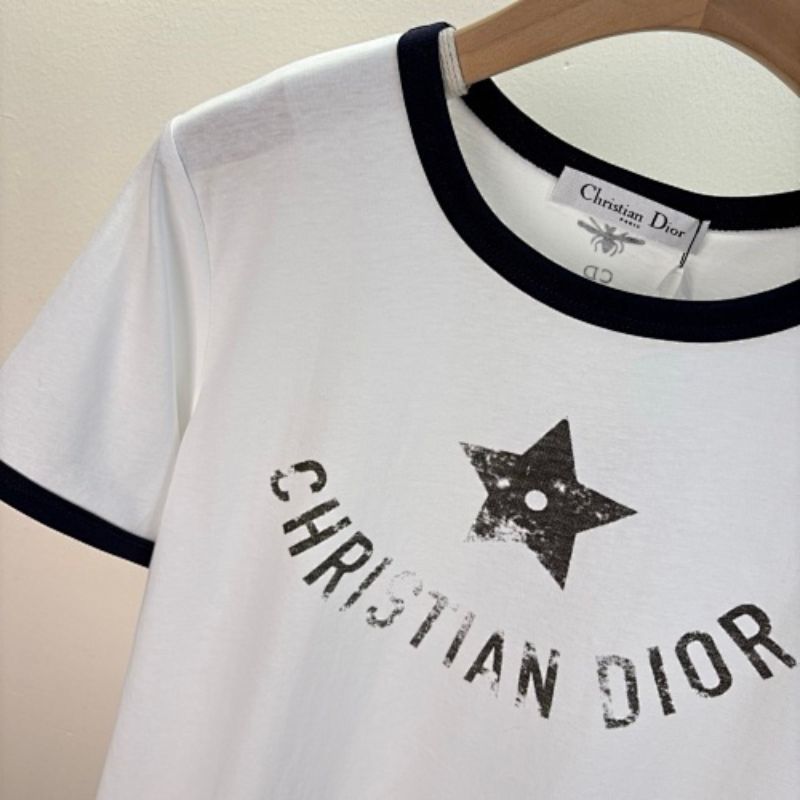Christian Dior Dioriviera T-shirt in white cotton jersey with black trim.