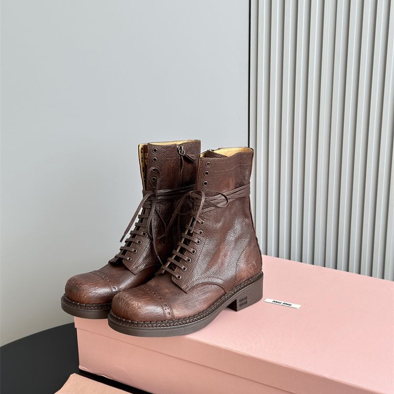 Miu Miu Calfskin Cap-Toe Combat Boots