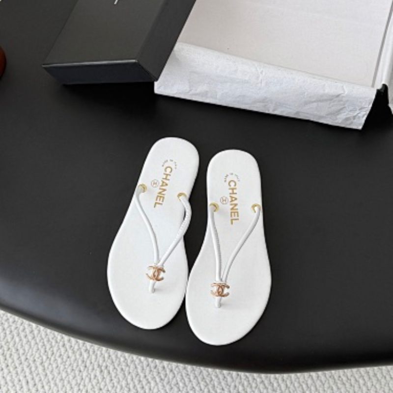 Chanel Goatskin CC Thong Flip-Flops in White