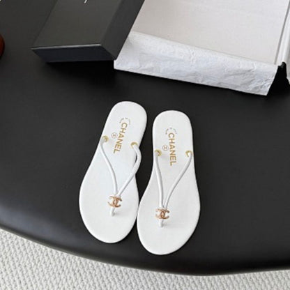 Chanel Goatskin CC Thong Flip-Flops in White