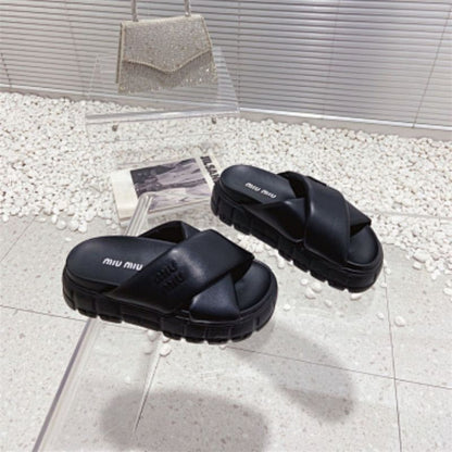 Miu Miu Logo Embossed Slides