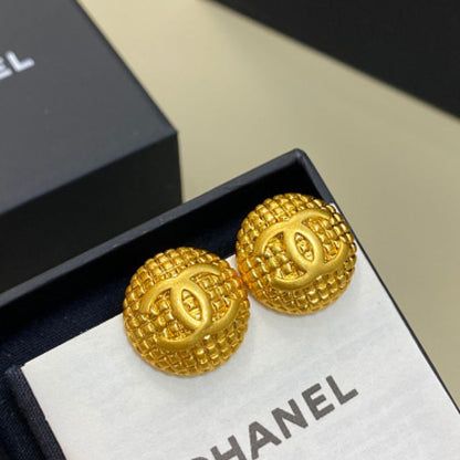 Chanel Quilted Mesh CC Button Stud Earrings