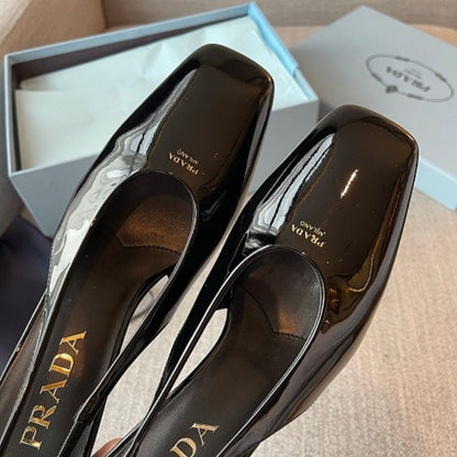 Prada Patent Leather Square-Toe Slingback Pumps in black