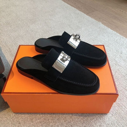 Hermès Oz Mules in noir (black) suede calfskin