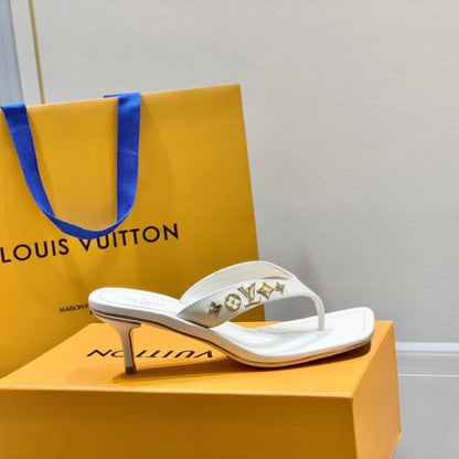 Louis Vuitton square-toe, thong mule with a stiletto heel