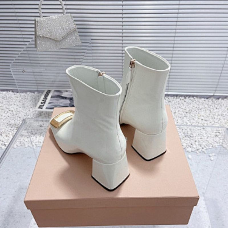 Miu Miu Square-Toe Ankle Boots with gold-tone hardware.