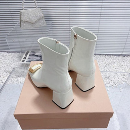 Miu Miu Square-Toe Ankle Boots with gold-tone hardware.