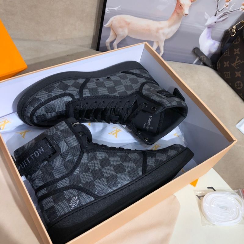Louis Vuitton Rivoli High Top Sneakers in a black and grey Damier