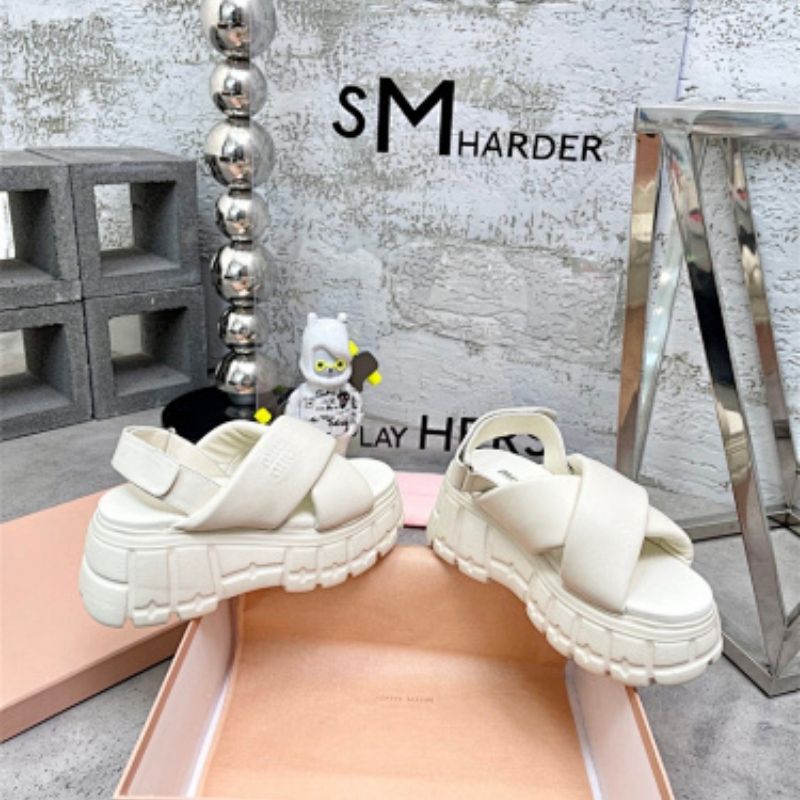 Miu Miu Sporty Matelassé Nappa Leather Sandals.