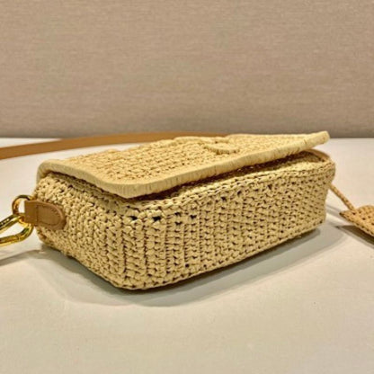 Prada Crochet Mini Shoulder Bag in natural beige.