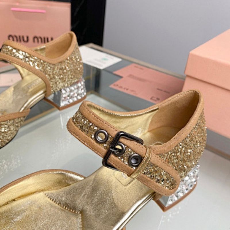 Miu Miu Glitter Mary Jane Pumps ni Golden