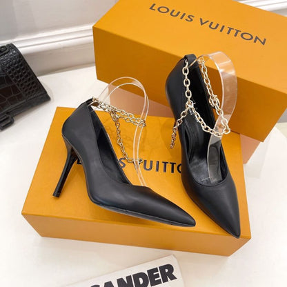 Louis Vuitton Black Patent Chain Link Pumps