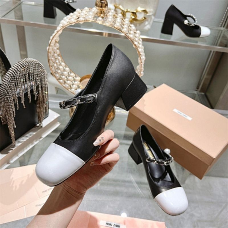 f Miu Miu two-tone patent-leather Mary Jane pumps,