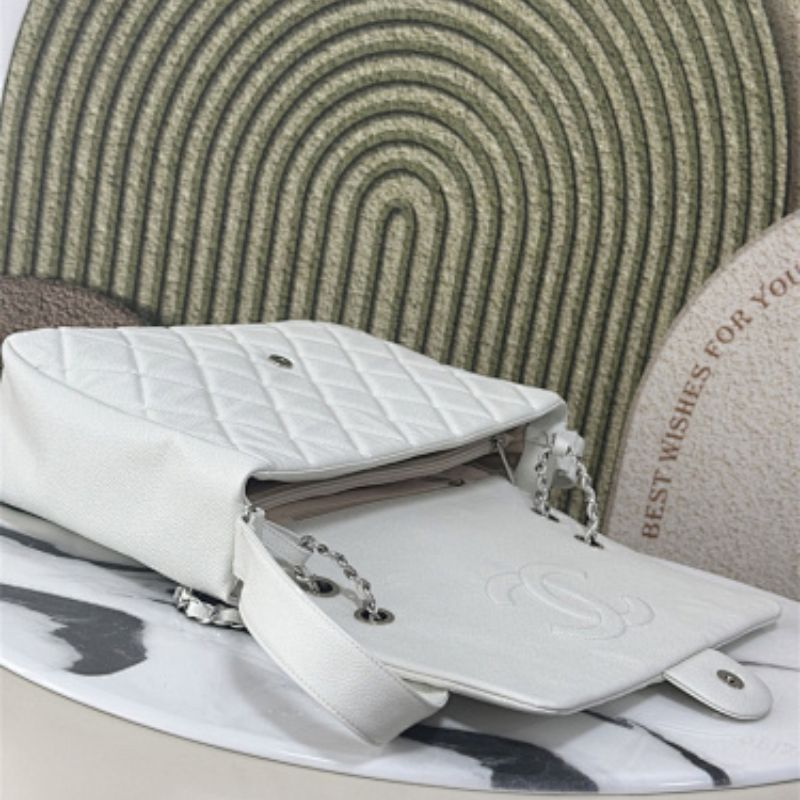 Chanel 24C Large Hobo Bag in White Grained Calfskin (Caviar) leather.