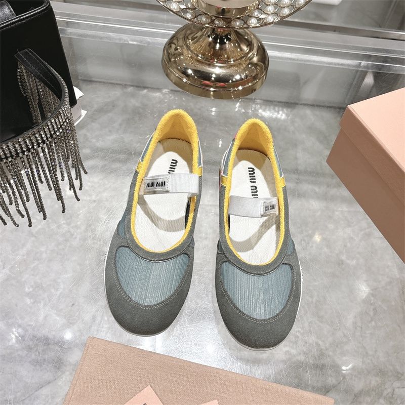 Miu Miu Gymnasium Technical Fabric and Suede Ballerinas.