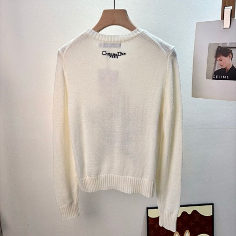 Christian Dior embroidered sweater in white cashmere knit