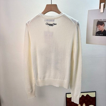 Christian Dior embroidered sweater in white cashmere knit