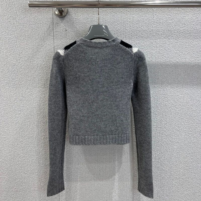 Prada Argyle knit cashmere cardigan in a gray color scheme.