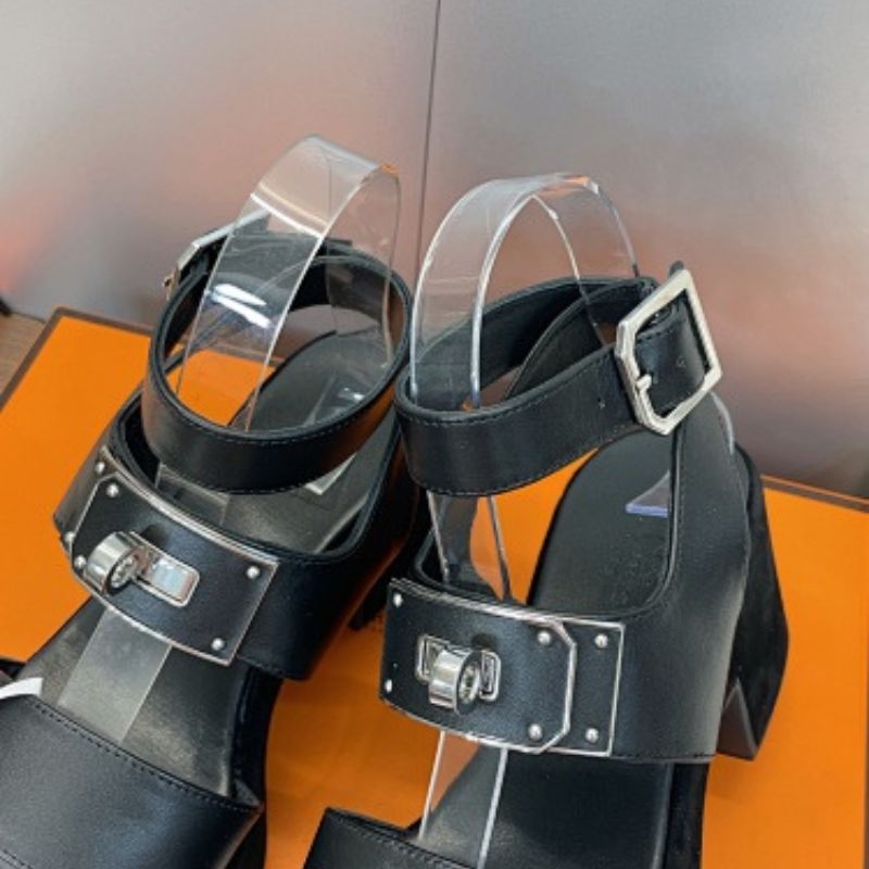 Hermès Ilona 90 Sandals in black calfskin