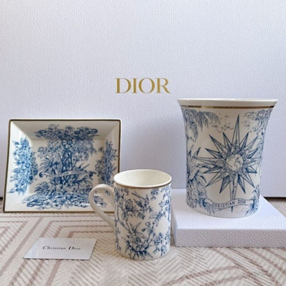Dior Maison collection the iconic Toile de Jouy motif in blue and white.