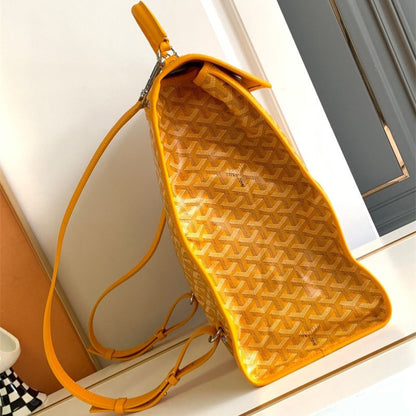 Goyard Saint Léger  hand-painted "Hulot the dog" motif and green stripes backpack in yellow