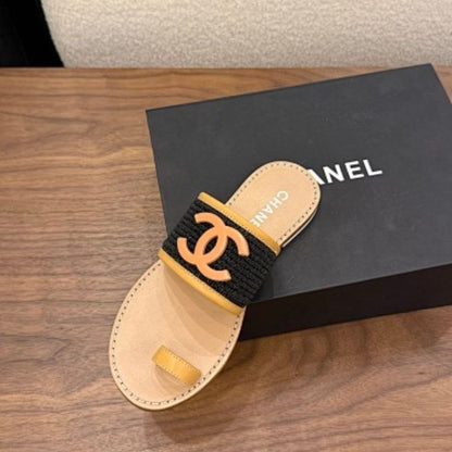 Chanel Grosgrain and Leather CC Thong Sandals,