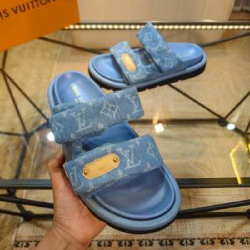 Louis Vuitton Pool Pillow Comfort Mules in blue Monogram denim.