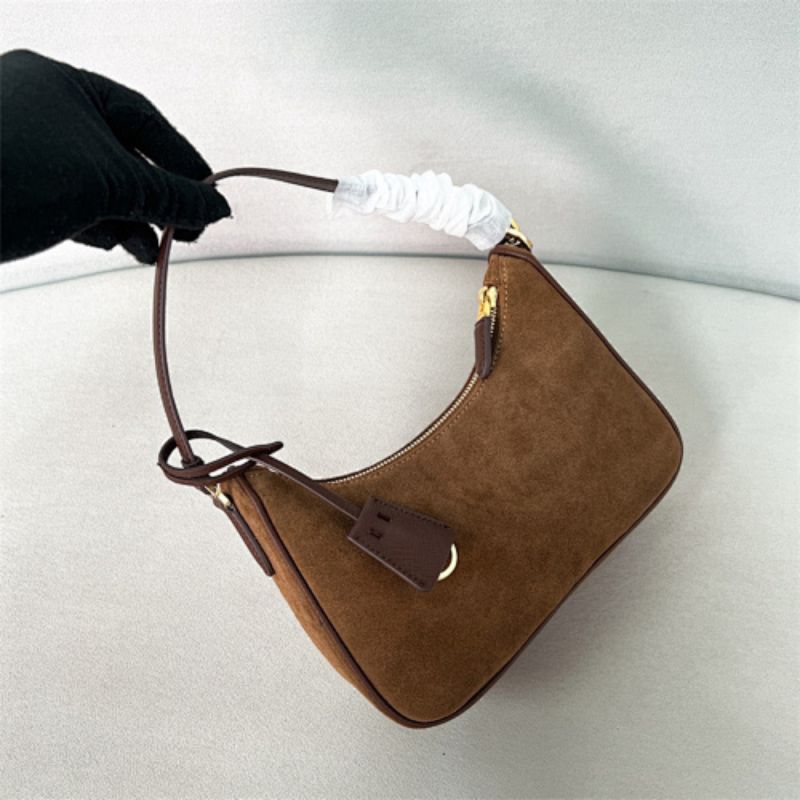 Prada Aimée Medium Suede Shoulder Bag in brown.