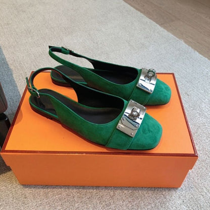 Hermès Innocente Slingback Flats in green suede,