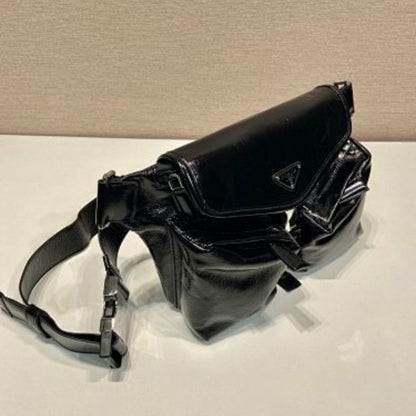 Prada Soft Lux Leather Shoulder Bag in black.