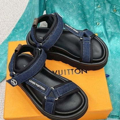 Louis Vuitton Pool Pillow Flat Comfort Sandals in the dark blue Monogram denim