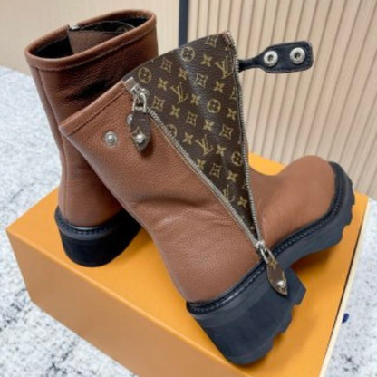 Louis Vuitton LV Territory Reworked Flat Boot in Cognac brown.