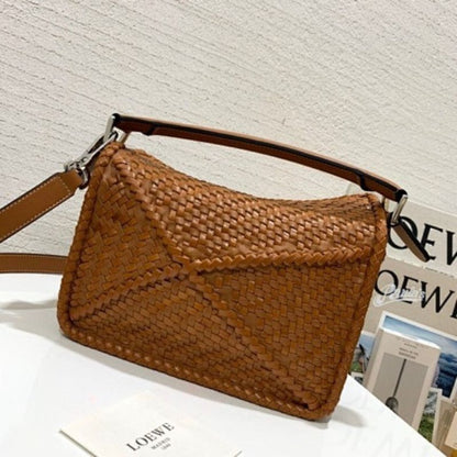 Loewe Puzzle Small hand-woven leather body and classic calfskin Bag.