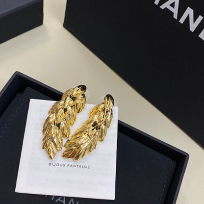 Chanel textured wheat ear (Blé) earrings with detachable long wire drop extensions,