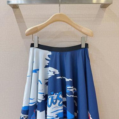 Christian Dior blue and white flowy midi or maxi skirt