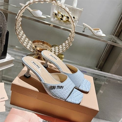 Miu Miu Croc-Embossed Leather Kitten-Heel Mules.