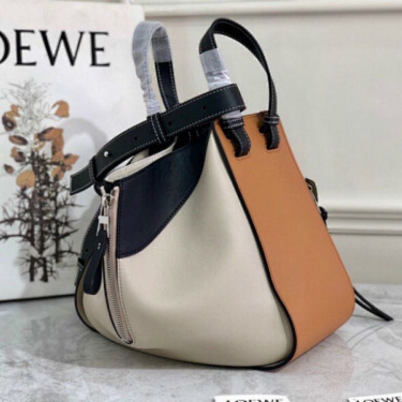 Loewe Hammock Bag in a tri-color block design of tan