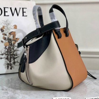Loewe Hammock Bag in a tri-color block design of tan