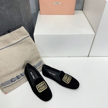Miu Miu Logo-Embroidered Velvet Slippers.
