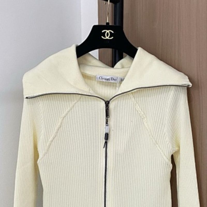 Christian Dior white knitted zip-up cardigan.