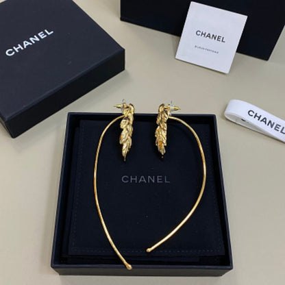 Chanel textured wheat ear (Blé) earrings with detachable long wire drop extensions,