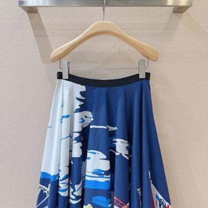 Christian Dior blue and white flowy midi or maxi skirt