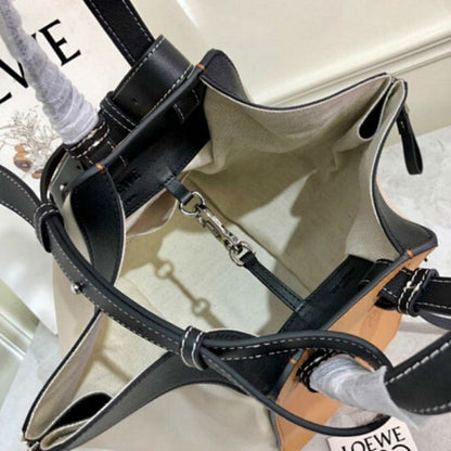 Loewe Hammock Bag in a tri-color block design of tan