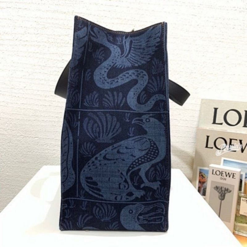 Loewe Buckle Handle Tote Printed Denim with Leather Medium,