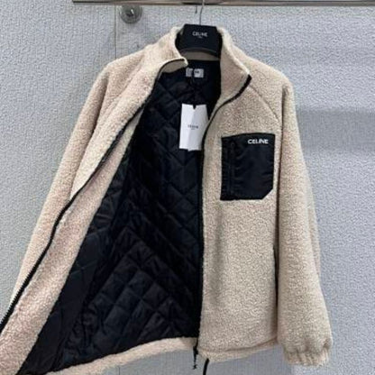 Celine  high-collar Loose Jacket in Jersey Fleece