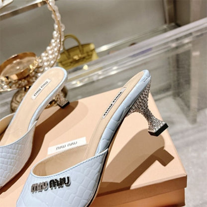 Miu Miu Croc-Embossed Leather Kitten-Heel Mules.