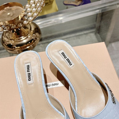 Miu Miu Croc-Embossed Leather Kitten-Heel Mules.
