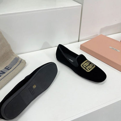 Miu Miu Logo-Embroidered Velvet Slippers.
