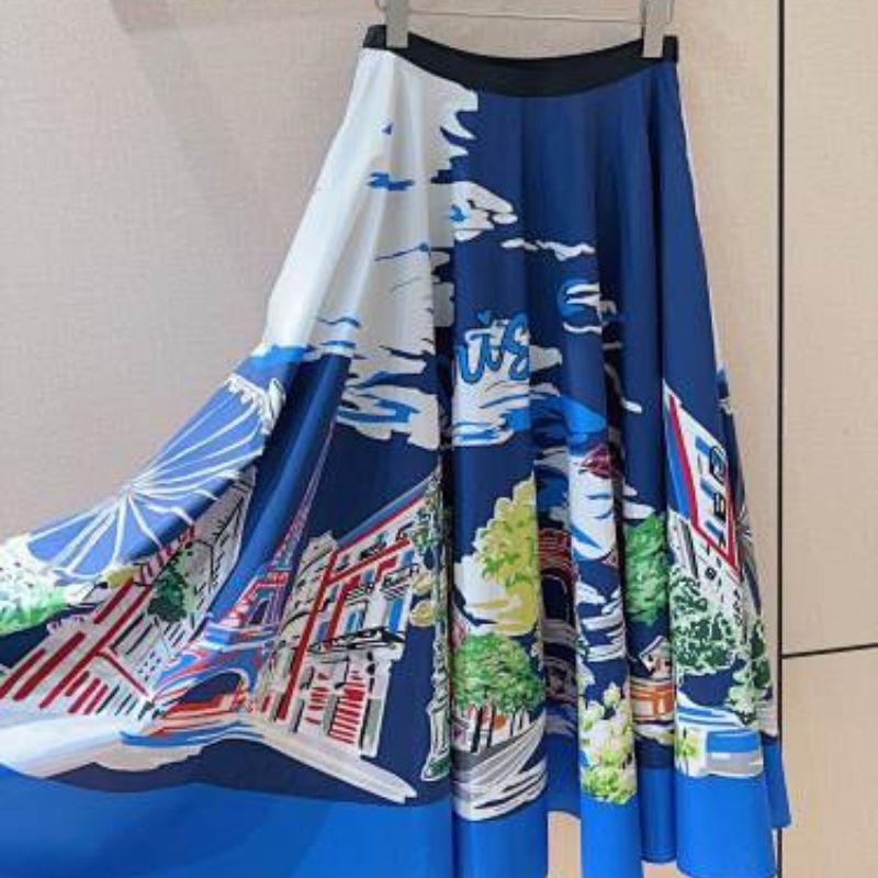 Christian Dior blue and white flowy midi or maxi skirt